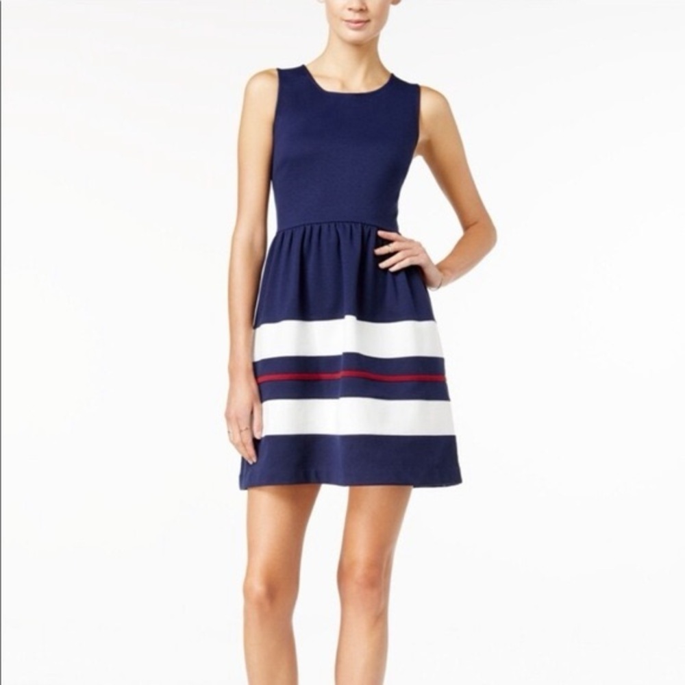 Maison Jules Womens Navy Striped Sleeveless Fit + Flare Dress / Size Small